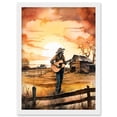 thumbnail image 1 of Man Playing Country Music Guitar in Countryside Farm on Sunset Modern Watercolour Painting Artwork Framed Wall Art Print A4, 1 of 4