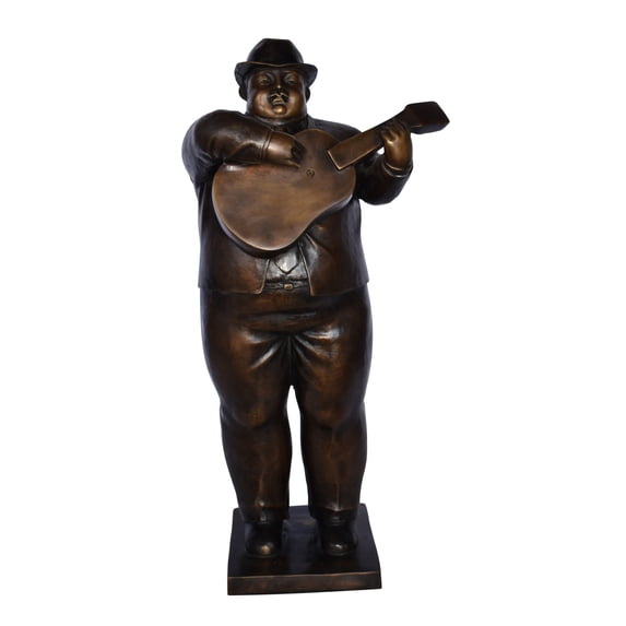 Nifao Man Playing Guitar Fernando Botero Style Bronze Statue – Bronze Statue, Home Decor, 14"L x 11"W x 30"H