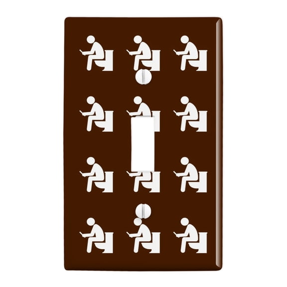 Man Pooping on Toilet Funny Plastic Wall Decor Toggle Light Switch Plate Cover