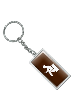 Man Pooping on Toilet Funny Rectangle Keychain in Chrome Plated Metal