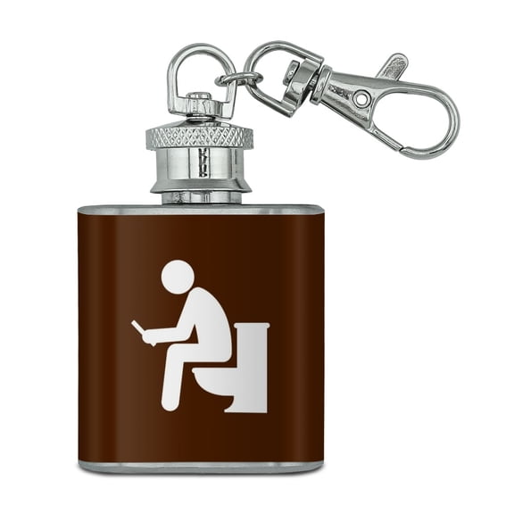 Man Pooping on Toilet Funny Stainless Steel 1oz Mini Flask Key Chain