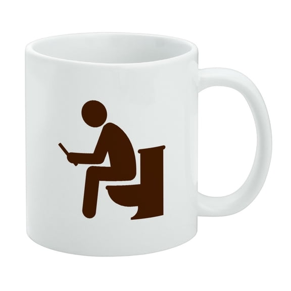 Man Pooping on Toilet Funny White Mug