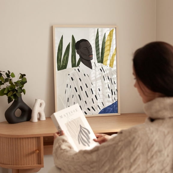 Man Portrait Art Print, Modern With Botanical Accents, Minimalist, Bold Neutral, Boho Living Room Art Wall Art, Modern Wall Decor, 16x24 UNFRAMED