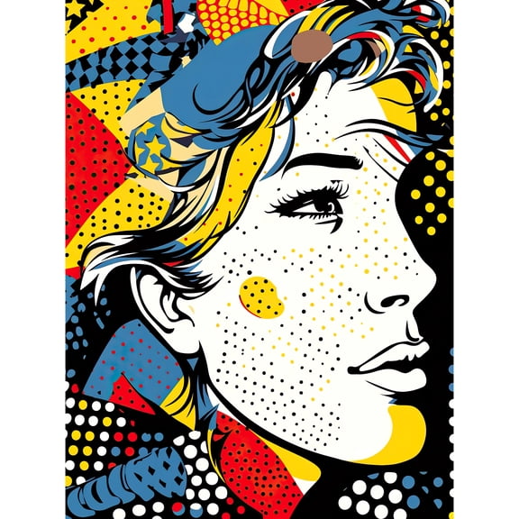 Man Portrait Halftone Patterns Comic Book Style Red Yellow Blue Circles Unframed Wall Art Print Poster Home Decor Premium