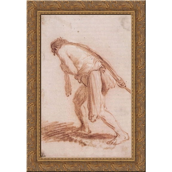 Man Pulling a Rope 19x24 Gold Ornate Wood Framed Canvas Art by Rembrandt