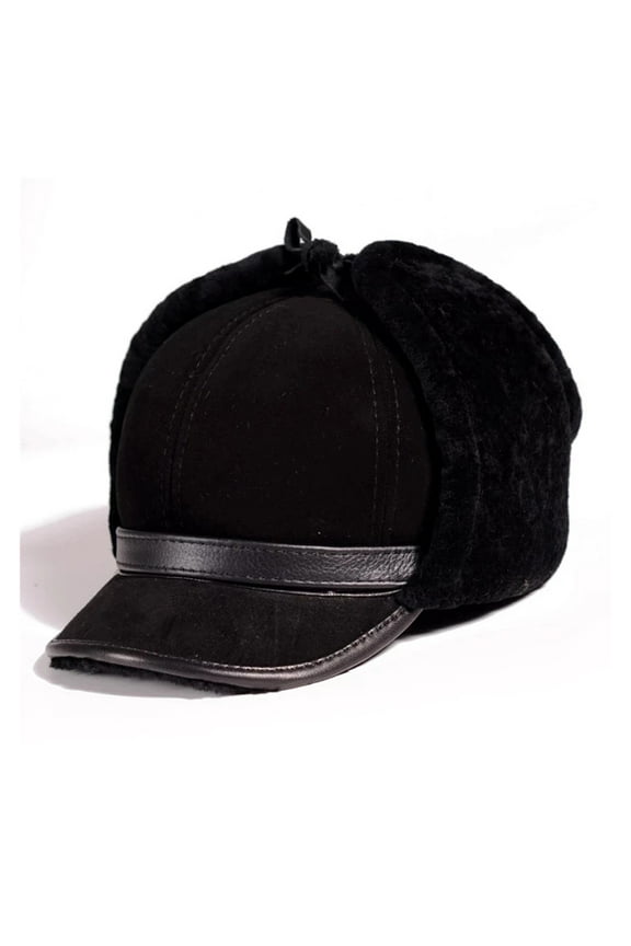 Man Real Leather Full Wool Goat Fur One Bomber Hats Male Fleece Warm Caps Brown/Dark Blue Motocycle Bonnet ,Durable Quality