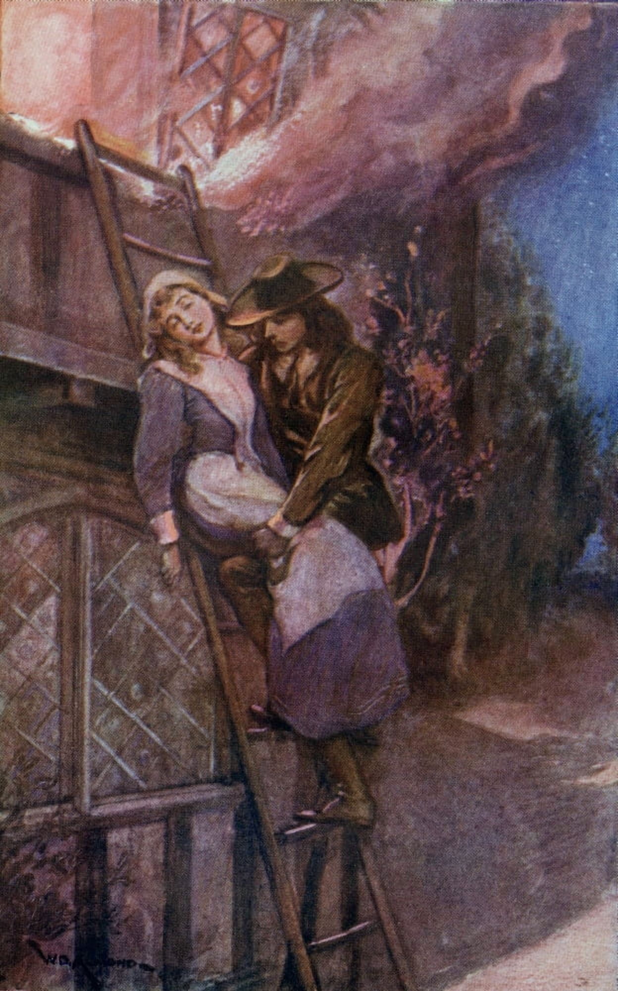 Man Rescuing Woman From Fire In The 17Th Century Canvas Art - Ken Welsh Design Pics (22 x 36)