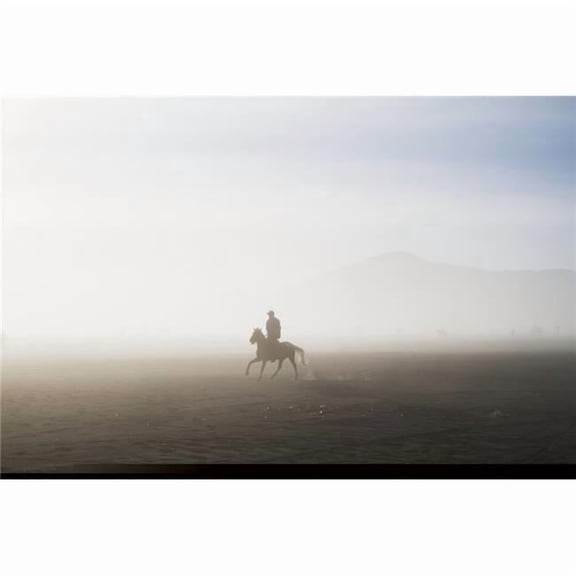 Man Riding A Horse in The Tengger Sand Sea Bromo Tengger Semeru National Park East Java Indonesia Print 38 x 24 in.