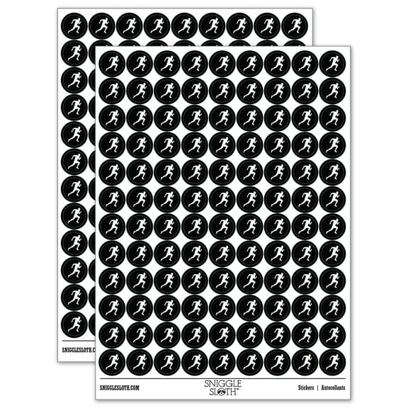 Man Running Marathon Cardio Exercise 200+ Round Stickers - Black - Gloss Finish - 0.50" Size