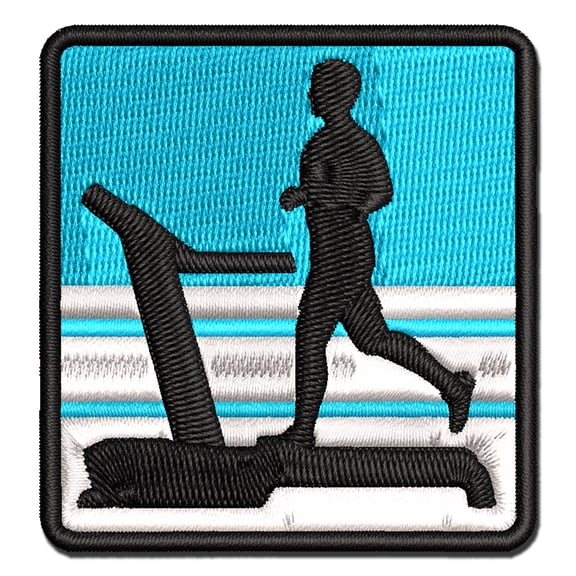 Man Running on Treadmill Cardio Workout Gym Applique Multi-Color Embroidered Hook & Loop Patch - 2.0 Inch Mini