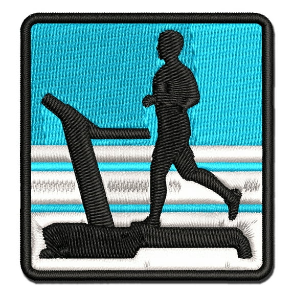 Man Running on Treadmill Cardio Workout Gym Applique Multi-Color Embroidered Hook & Loop Patch - 3 Inch Medium