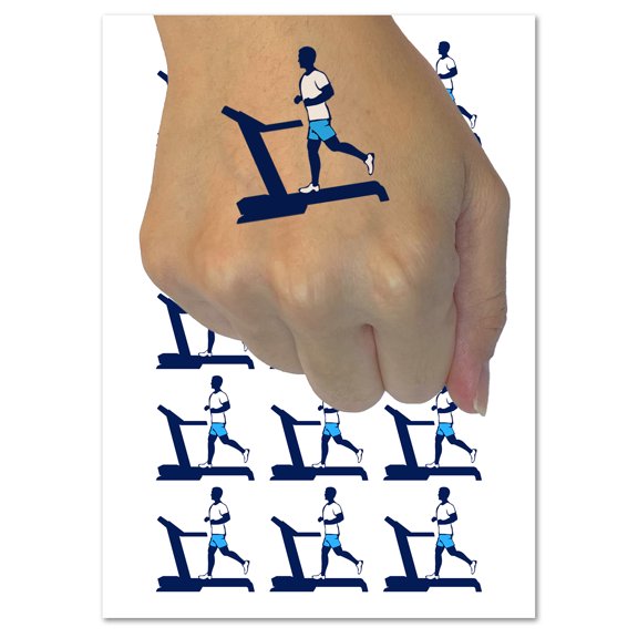 Man Running on Treadmill Cardio Workout Gym Water Resistant Temporary Tattoo Set Fake Body Art Collection - 54 1" Tattoos (1 Sheet)