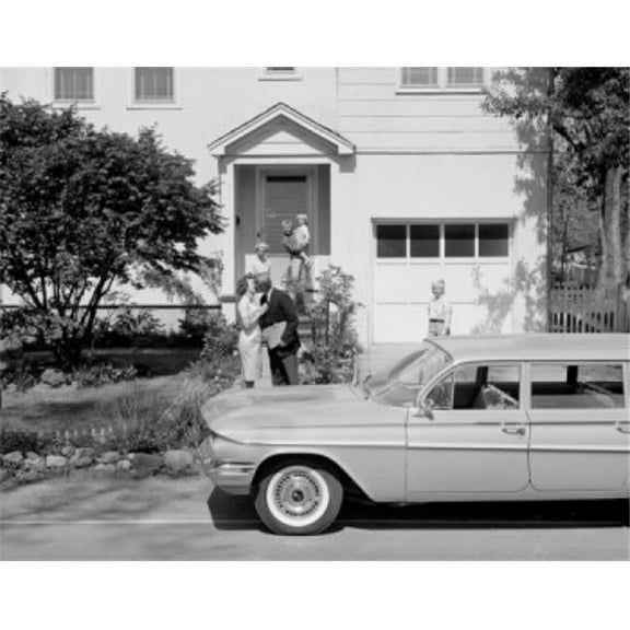 Man Saying Good Bye to Family Poster Print - 18 x 24 in.