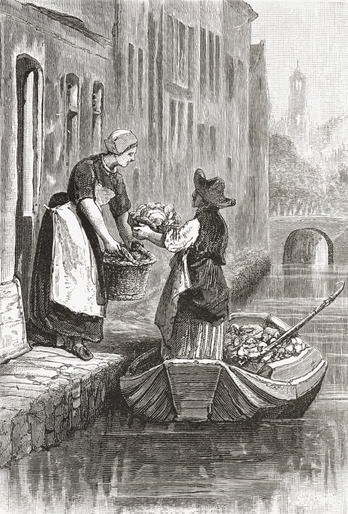A Man Selling Fresh Vegetables On A By-Canal In The Hague The Netherlands In The 19Th Century From Pictures From Holland By Richard Lovett Published 1887 Canvas Art - Ken Welsh Design Pics (12 x 18)