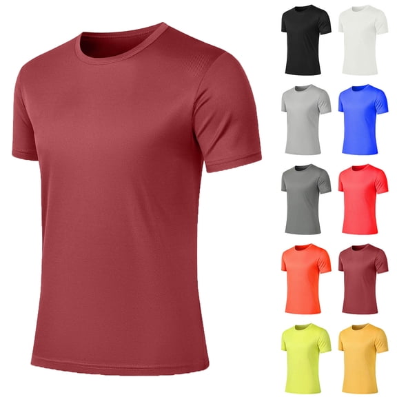 Man Shirt Men's Active Quick Dry Crew Neck T Shirts Men Casual Fashion Solid Color Round Neck Running Exercise And Fitness Short Sleeve Wine S
