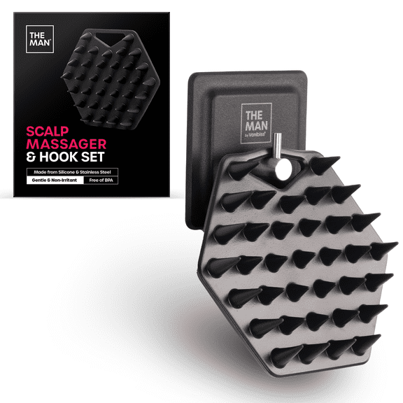 The Man Silicone Scalp Scrubber & Hook - Head Massager & Hair Brush for Men - Scalp Scrubber Exfoliator for Washing Hair - Reduces Dandruff & Stimulates Hair Growth - Men Shower Hair Brush