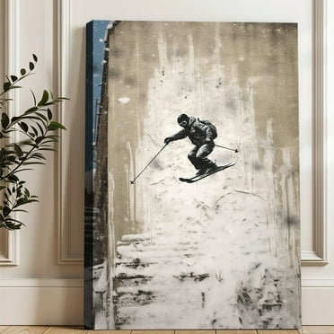 Man Skiing Downhill Banksy Style Poster Canvas Print Wall Art Bedroom Room Aesthetics Decoration