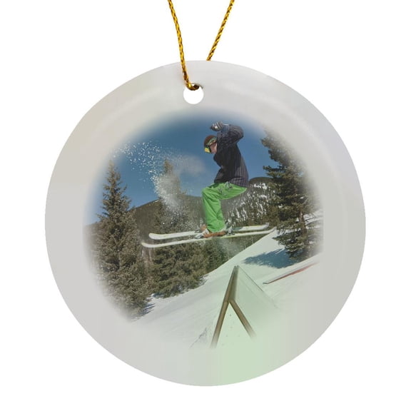 3drose, Man Skiing, Santa Fe Ski Area, New Mexico - Us32 Lkl0099 - Lee Klopfer, Circle Porcelain Ornament