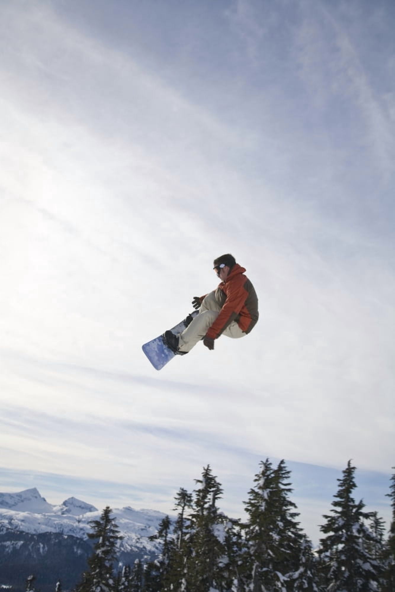 Man Snowboarding Jumping In Mid-Air Vancouver Island Ranges British Columbia Canada Canvas Art - Stuart Westmorland Design Pics (12 x 18)