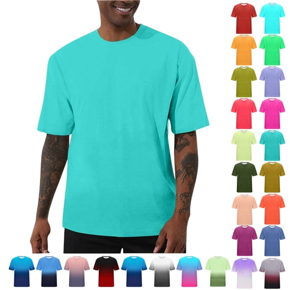 Man Solid Color Casual Loose Elastic Sports Short Sleeved Round-Neck Blouses,01-Light Blue_S