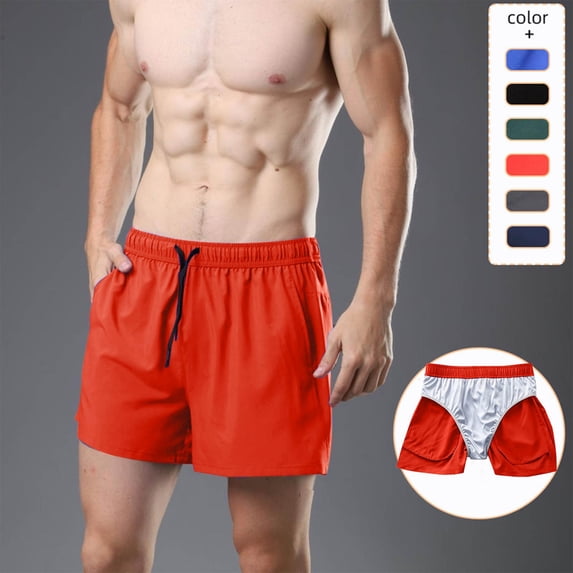 Man Solid-Color Casual Sports Breathable Running Training Drawstring PocketShorts RunningShorts Workout Shorts Gym Shorts Athletic Stretchy Elasticity