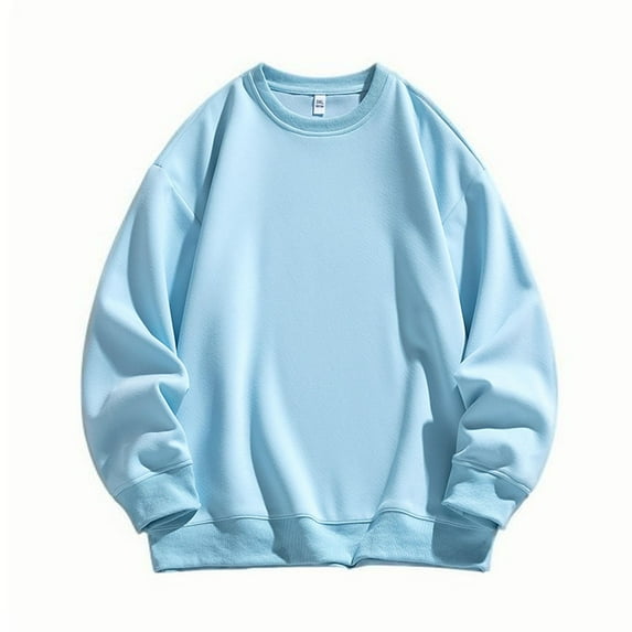 Man Solid Color Light Hoodie Loose Round Neck Lnner Lap Base Shirt Blouse