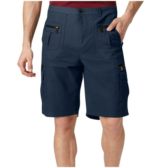 Man Solid Color Multi-pocket Zipper Button Work Pants Outdoor Work Tactical Shorts Plus Size Cargo Shorts