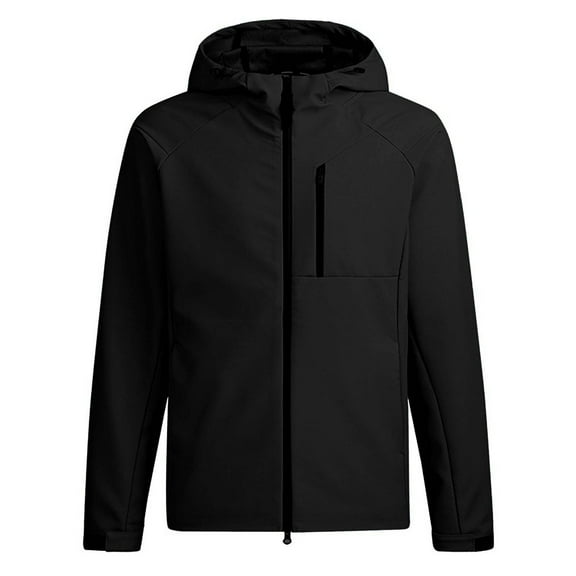 Man Solid Color Windproof Water Prooft Zipper Pocket Outdoor Adding Fleece Drawstring Hooded Outdoor Jacket Coat