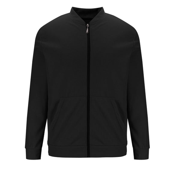 Man Solid Color Zipper Pockets Stand Collar Blouse