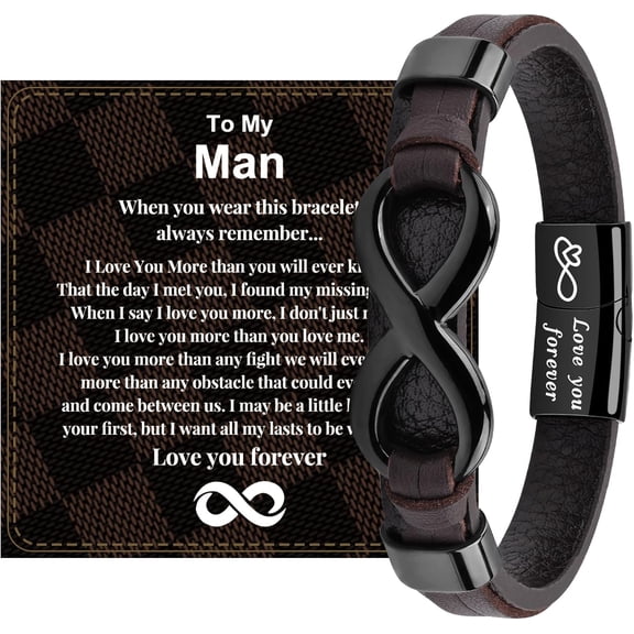 To My Man/Son/Dad Bracelet, Fathers Day Gift for Dad, Son Gifts from Mom, Leather Bracelet Graduation Birthday Gifts for Him Boyfriend Husband Grandson