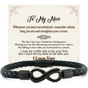 To My Man, To My Son, Infinity Leather Bracelet Boyfriend Grandson Gifts Bracelets from Wife Mother Girlfriend Grandmother Love Forever Anniversary Birthday Christmas Gifts for Men Husband Son