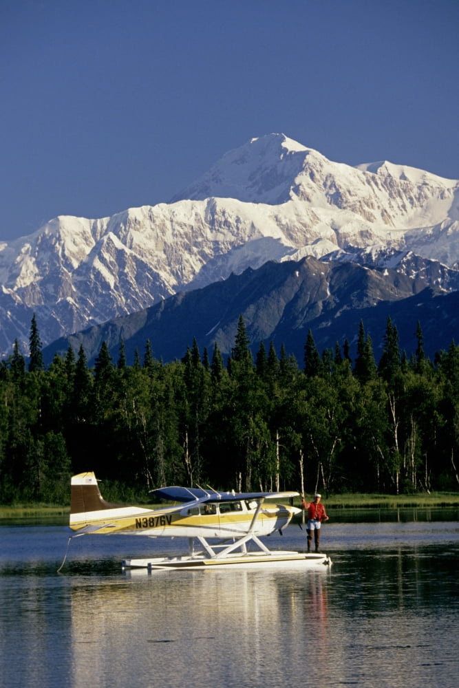 Man Spin Fishing On Lake From Floatplane With Southside Mt Mckinley And Alaska Range In The BackgroundSouthcentral Alaska Summer Canvas Art - Jeff Schultz Design Pics (11 x 17)