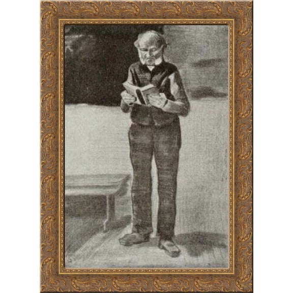 Man, Standing, Reading a Book 24x18 Gold Ornate Wood Framed Canvas Art by Vincent van Gogh