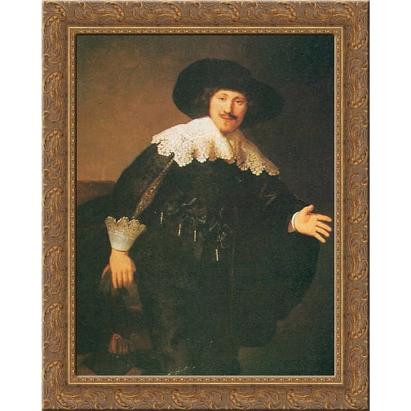 Man Standing Up 20x24 Gold Ornate Wood Framed Canvas Art by Rembrandt