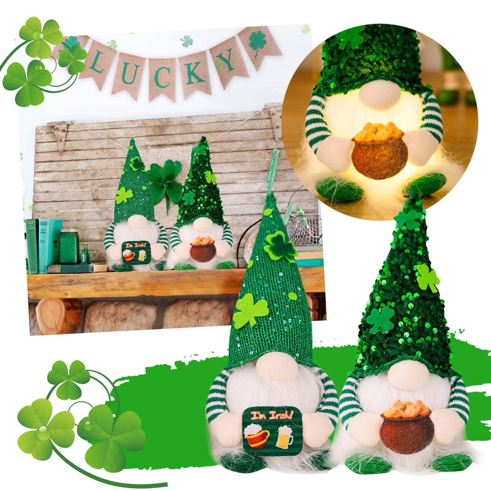 Man Statue 2PC Irish Festival Green Doll Irish Festival Figurine Home