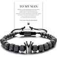 thumbnail image 1 of To My Man - Straighten Your Crown Bracelet Gift Set, To My Man Bracelet Adjustable Bead Stainless steel Crown Bracelets Boyfriend Anniversary Birthday Christmas Fathers Gifts for Men, 1 of 6