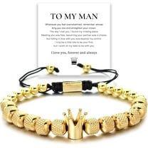 To My Man - Straighten Your Crown Bracelet Gift Set, To My Man Bracelet Adjustable Bead Stainless steel Crown Bracelets Boyfriend Anniversary Birthday Christmas Fathers Gifts for Men