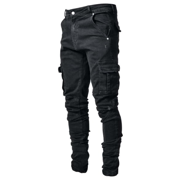 Man Stretch Jeans Destroyeds Ripped Skinnys Jeans Distressed Casual Straight Leg Denims Pant with Cargo Pockets