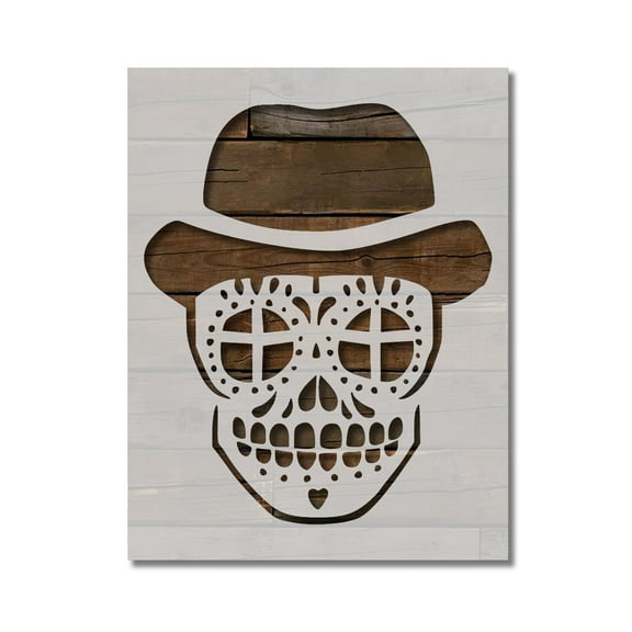 Man Sugar Skull Stencil Day of the Dead Dia De Muertos Template Reusable 8.5 x 11 for Painting on Walls, Wood, Etc. By Stencilville
