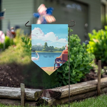 Man Swan Lake Trees Garden Flag 18" x 12.5" Double Sided Yard Lawn Outdoor Decor Small Yard Flags