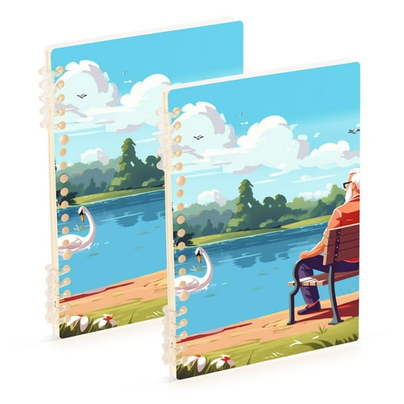Man Swan Lake Trees Ring Binder Notebook Journey Note Diary College Ruled Spiral Notebook Study Loose Leaf Paper A5 60 Pages