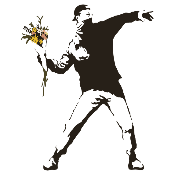 Man Throwing Flowers Abstract Silhouette Look Vinyl Wall Decal - Guy Getting Mad and Throws Flower Bouquet in the Sky Creative Art Wall Decoration 20" x 25"