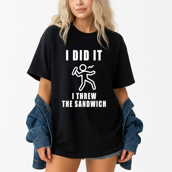 Man Throws Sandwich T-Shirt – Humorous Food Theme – Casual Unisex Wear