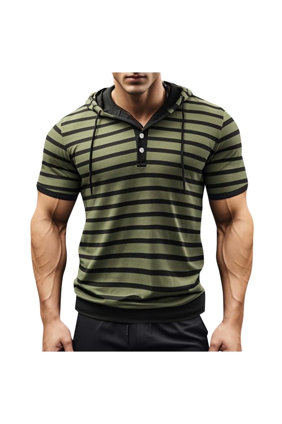 Man Track Athletic Brunch Running Button Short Sleeve Hood Shacket Outfits for Mens Pleated Striped Hooded Paperbag Fall Summer 2026 Clothing