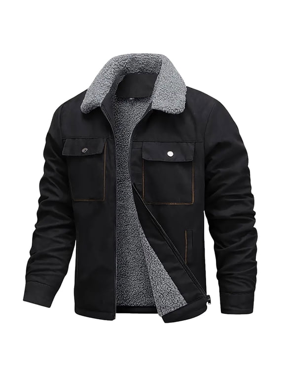 Man Turtle Neck Fleece Lined Wool Jacket Coat for Mens Long Sleeve Casual Plain Winter Fall Button Zip Up 2026 Trendy