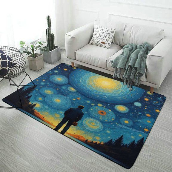 Man Under Starry Night Sky Carpet Style Living Room Bedroom Rug Soft Carpet Modern 3d Entry Door Mats Household