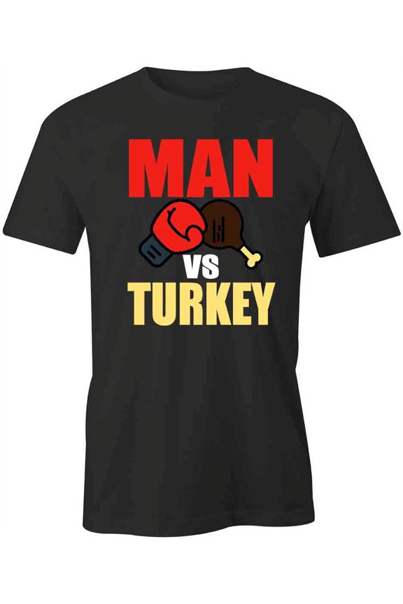 Man Vs Turkey T-Shirt | Cool Thanksgiving Black Tee Gift