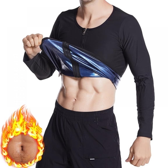 Man Waist Trainer, Hot Neoprene Shirt Sauna Suit -Sweat Body Shaper Jacket Top Zipper Long Sleeve