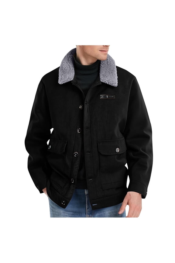for Man Winter Fall Long Sleeve Collared High Neck Faux Fleece Lined Sherpa Brunch Warm Fuzzy Flared Wide Leg Basic Bootcut Leg Jacket Coats Man Button 2026