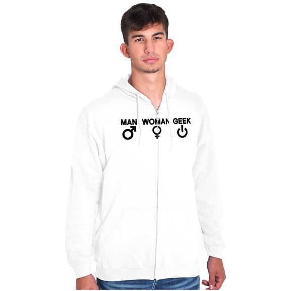 Man Woman Geek Geeky Cute Nerdy Gamer Unisex Fleece Graphic Zip Up Hoodie Brisco Brands 5X